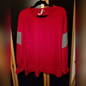 3X Red Top with Striped Accents